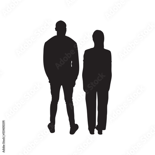 Silhouette of Man and Woman Standing Side by Side on White Background