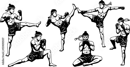 Thai boxing.Self-defense art on white background-vector
