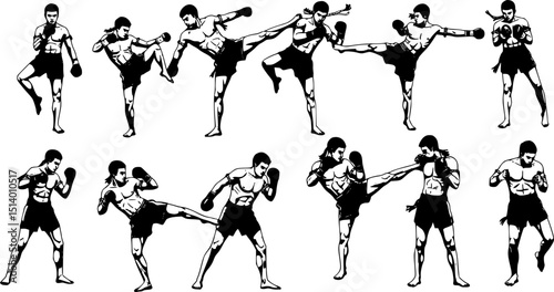 Thai boxing.Self-defense art on white background-vector
