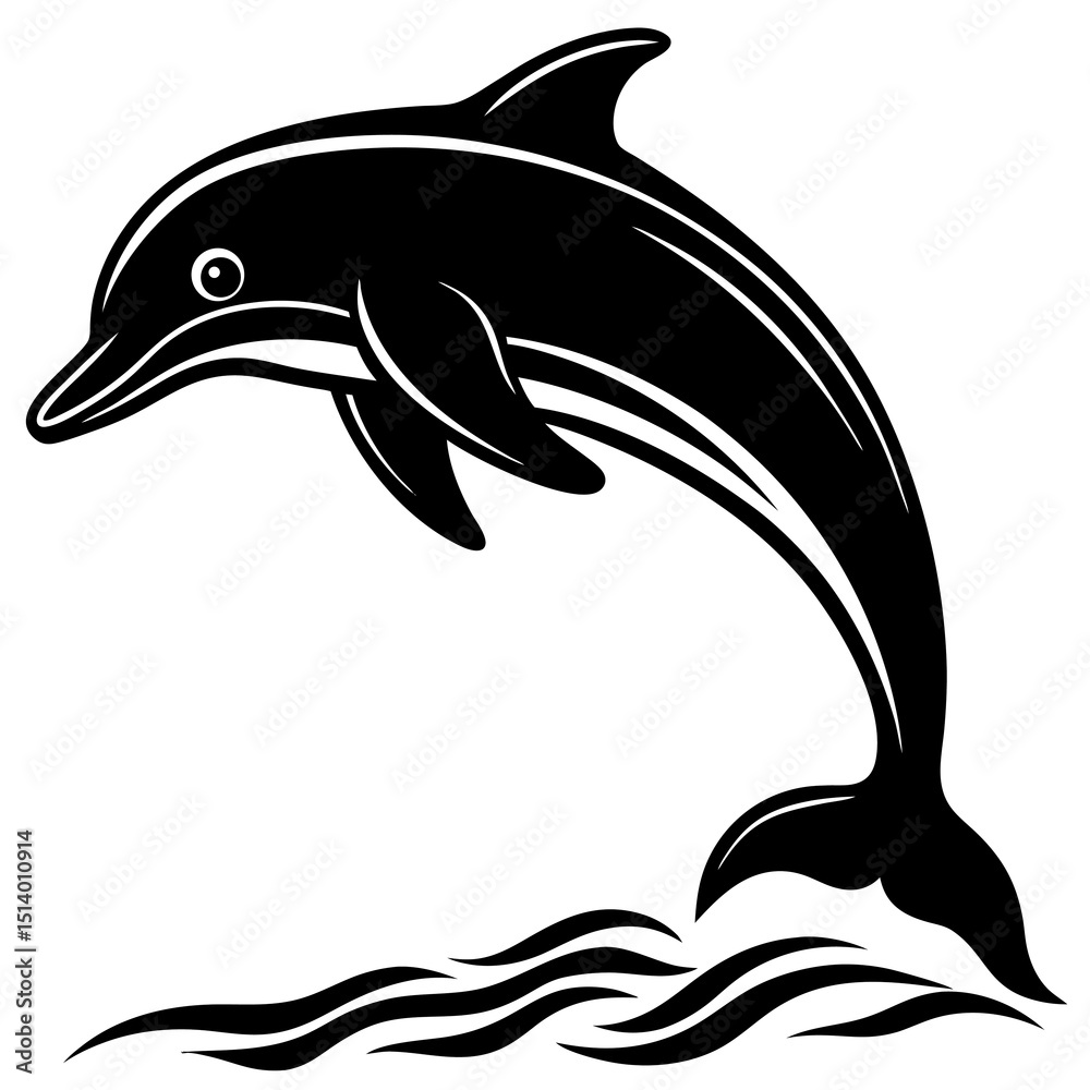Obraz premium Black and White Dolphin in Motion: Dynamic Marine Art