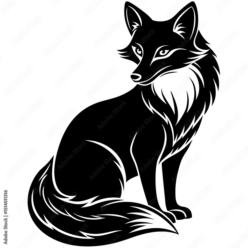 Fototapeta premium Black and White Fox Silhouette: Elegant Wildlife Art