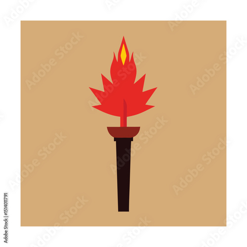 Burning torch with maple leaf flame design
