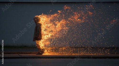 Silhouette of a child engulfed in flames