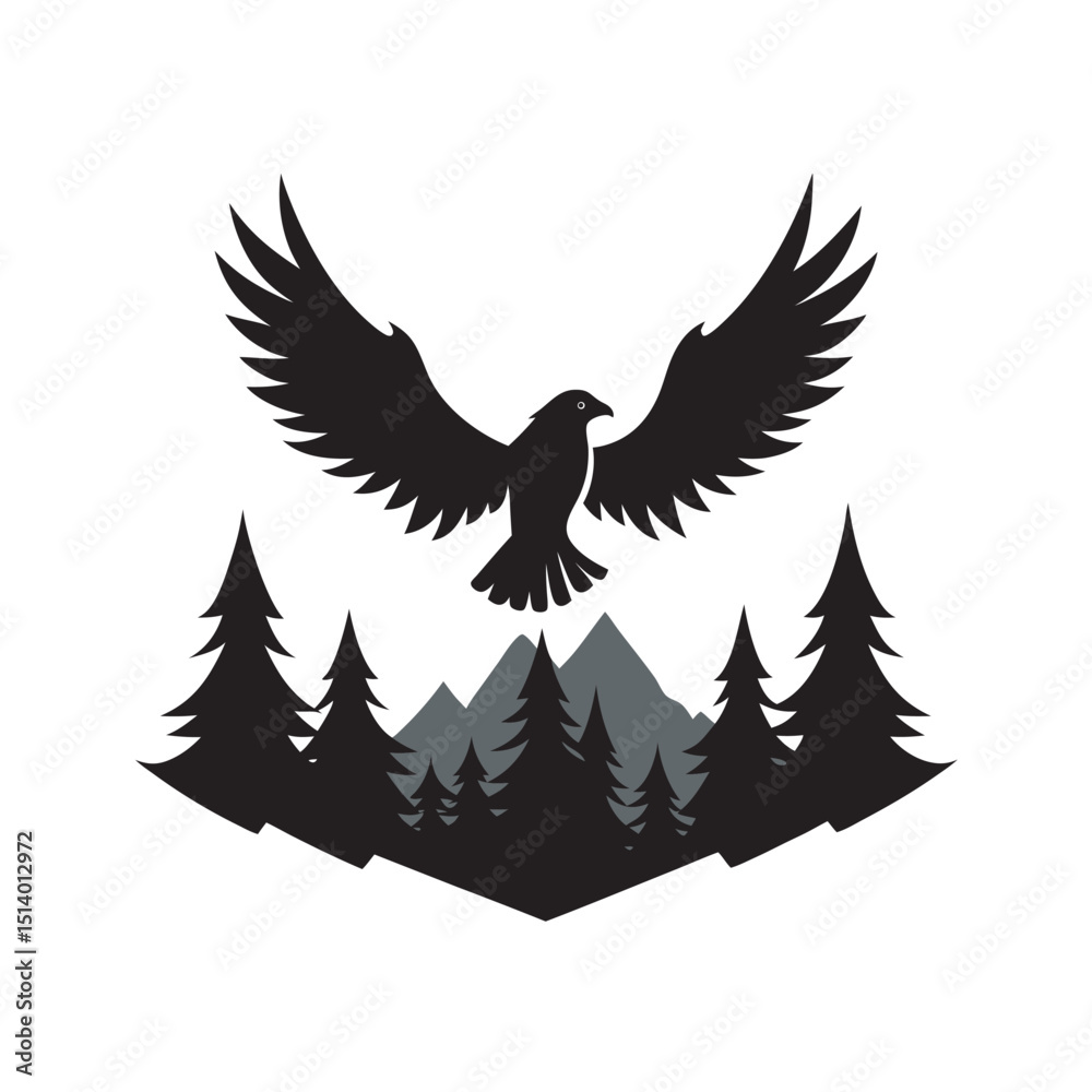 Obraz premium Eagle Flying Over Mountains Silhouette