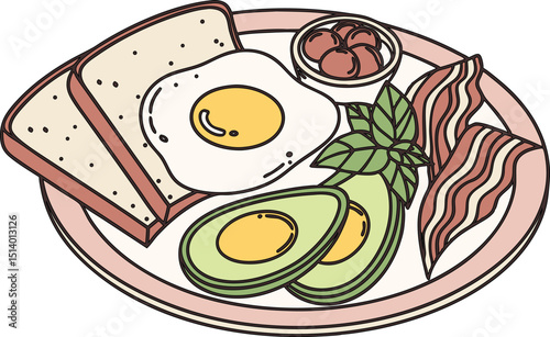 fried eggs with bacon and vegetables