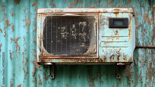 A neglected, dusty air conditioning unit with visible grime and wear, symbolizing the need for urgent HVAC maintenance, cleaning, and filter replacement to restore performance and air quality.

