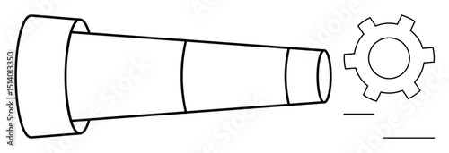 Telescope pointing to gear highlights focus on goals, problem-solving, and innovation. Ideal for discovery, strategy, technology, efficiency, teamwork, research and a simple landing page