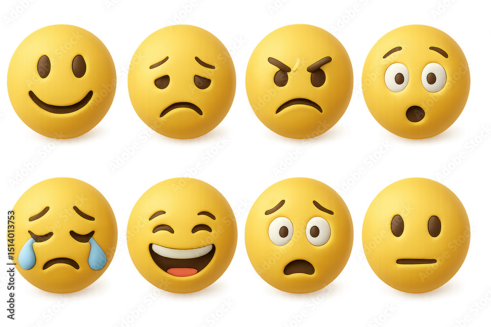 Fototapeta premium Emotional faces icons set – 3d, expressive, feelings and moods collection