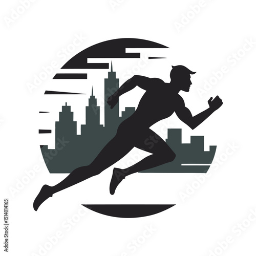Running person in urban scene silhouette