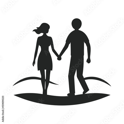 Couple Holding Hands Beach Walk Silhouette