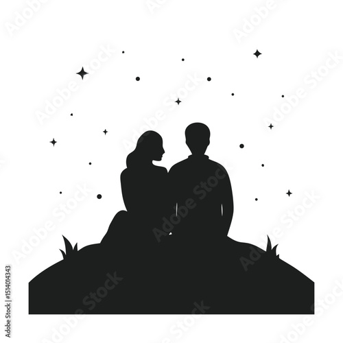 Couple Stargazing On Hilltop Silhouette