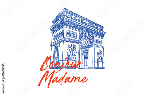Bonjour Madame Arc de Triomphe – Paris Landmark Line Art