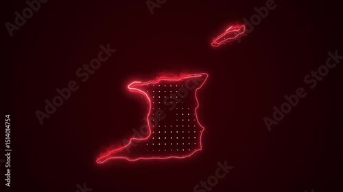 3D Moving Neon Red Trinidad And Tobago Map Borders Outline Loop Background