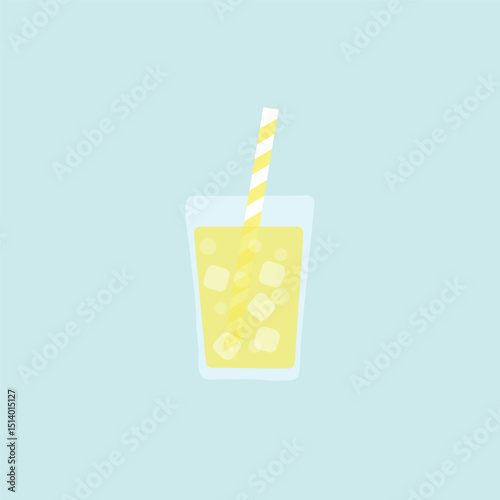 glass of lemonade with ice and a straw