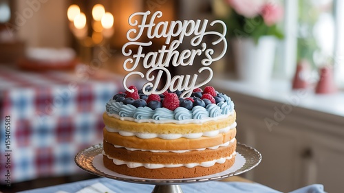A layered cake with happy father