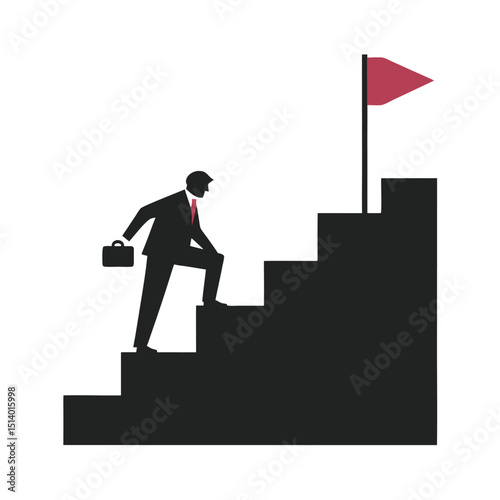 Businessman climbing stairs to success silhouette