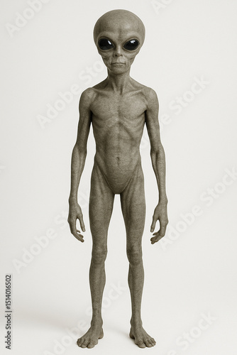 Realistic Studio Portrait of a Gray Alien with Large Black Eyes