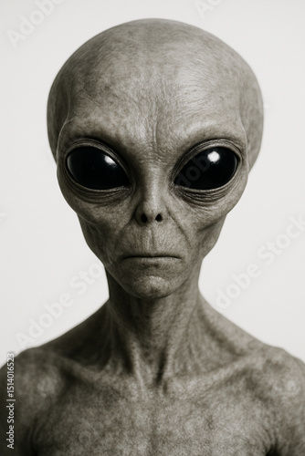 Realistic Studio Portrait of a Gray Alien with Large Black Eyes