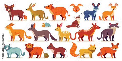 Magical Animal World Clipart Collection, 2D Animal Icons for Digital Planners, Kawaii-Style Jungle Animal Graphics, Exotic Flat Animal Illustrations, Cheerful Critter Family Vector Pack, Happy Forest 