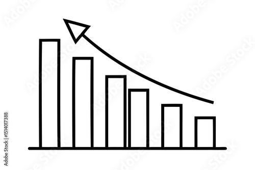 Decreasing bar graph chart showing negative trend downward arrow