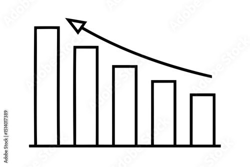 Decreasing bar graph chart showing negative trend downward arrow