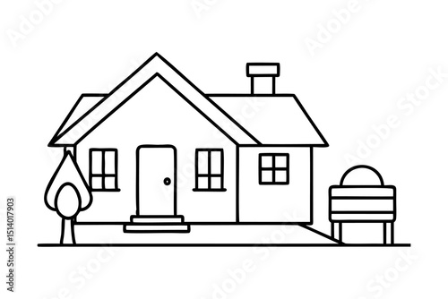 Simple line drawing suburban house tree mailbox home sweet home