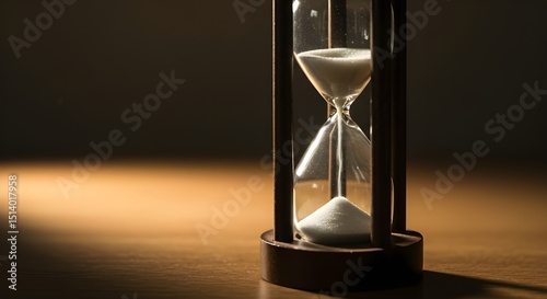 Arena corriendo a través de los bulbos de un reloj de arena midiendo el tiempo que pasa en una cuenta regresiva hacia una fecha límite con espacio de copia.