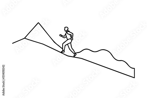 Person running up a mountain simple line drawing minimalist illustration