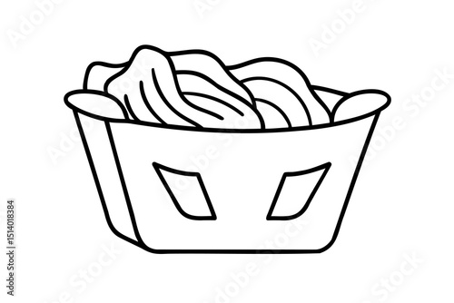 Laundry basket overflowing with clean clothes simple line art illustration