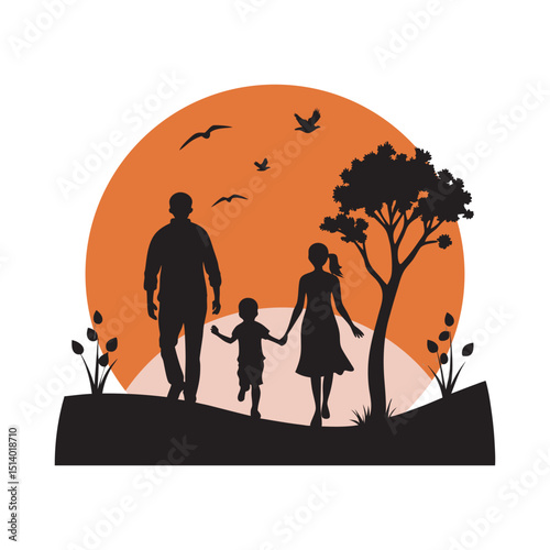 silhouette of a happy family holding hands vector illustration