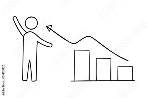 Person celebrating decreasing graph line chart business success
