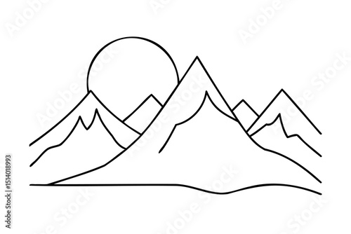 Minimalist line art mountain range sun landscape illustration
