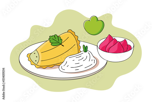 Traditional Mexican Tamale Dish Line Drawing