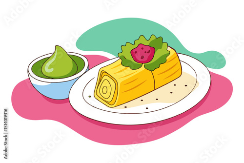 Tamale Platter with Salsa Verde and Garnishes Vector Art