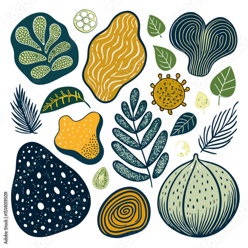 Organic Textured Shapes Hand Drawn Set Illustration