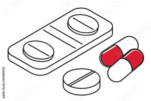 Minimalist Pill and Capsule Vector Illustration in Isometric Style