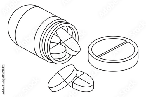 Modern Isometric Medication Icons in Vector Line Art
