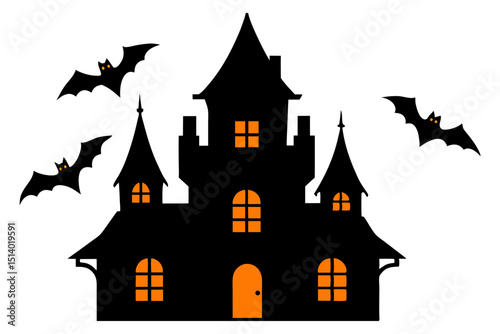Haunted Mansion with Bats and Dark Clouds Vector Art