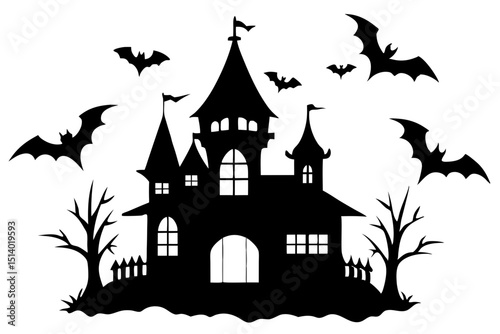 Vector Art of Spooky Haunted House at Night