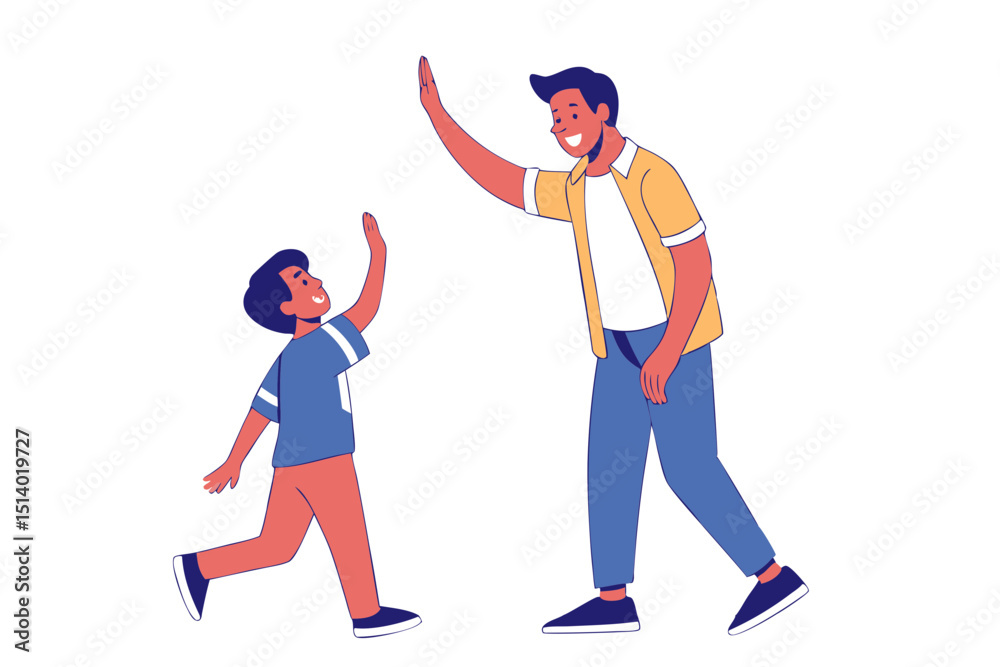 Dad and Son Celebrating Success with High Five Vector Dad and Son Celebrating Success with High Five Vector