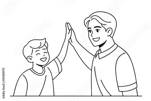 Vector Art of Father and Son in Joyful Gesture