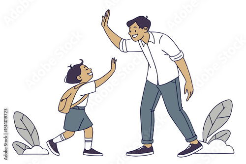 Young Father Giving High Five to Happy Son