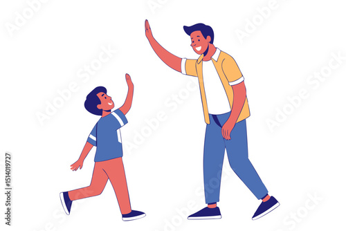 Dad and Son Celebrating Success with High Five Vector