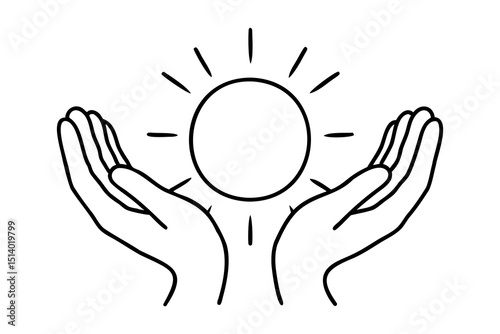 Two hands gently holding a shining sun symbol