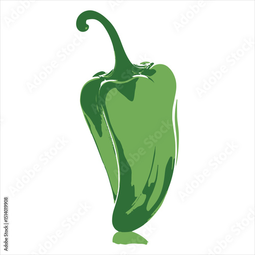 Bright Graphic Cartoon Illustration of a Green Pepper