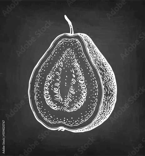 Sliced guava chalk sketch.