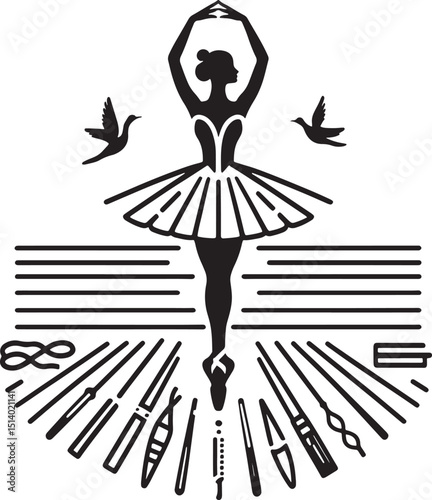 Vector illustration of a ballerina in a white tutu.