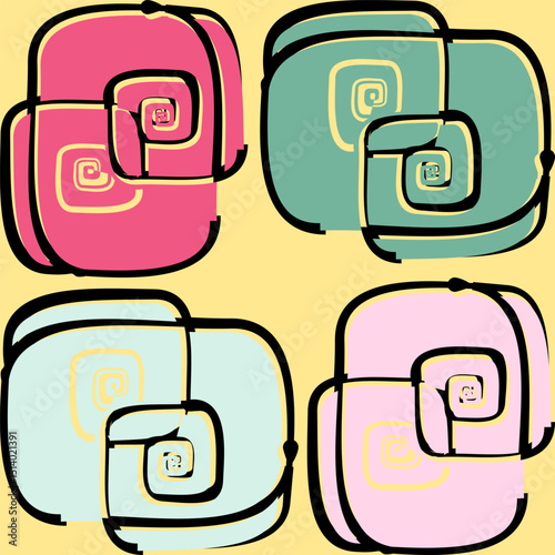 Retro Geometric Swirl Pattern Colorful Abstract Design