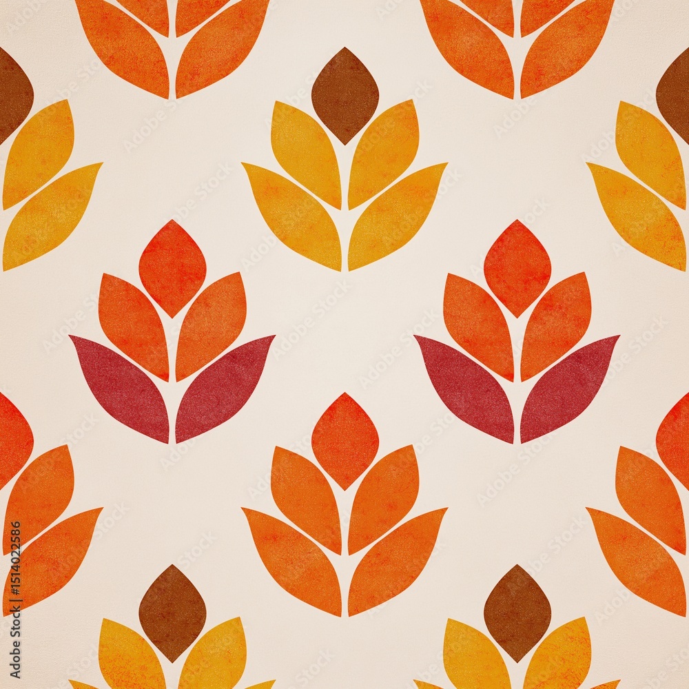 Fototapeta premium Abstract floral pattern with a retro, autumnal color palette.