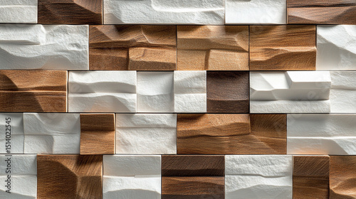 Modern white and brown wood plank texture combines natural warmth with contemporary design. The clean lines and contrasting tones create a stylish surface perfect for interiors, furniture, and floorin photo
